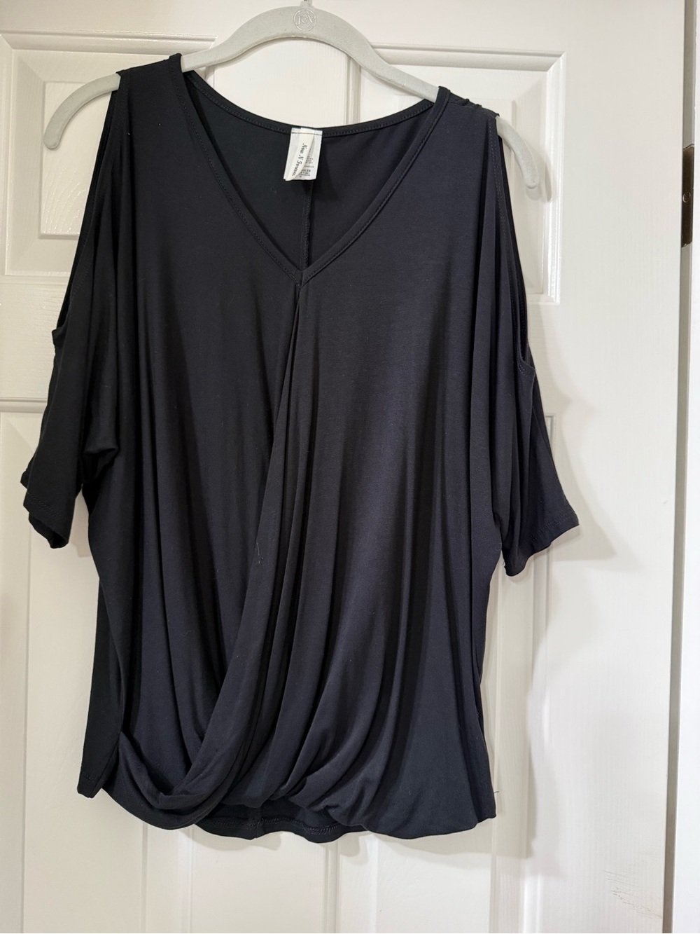 Cold Shoulder Black V-Neck Draped Women's Top